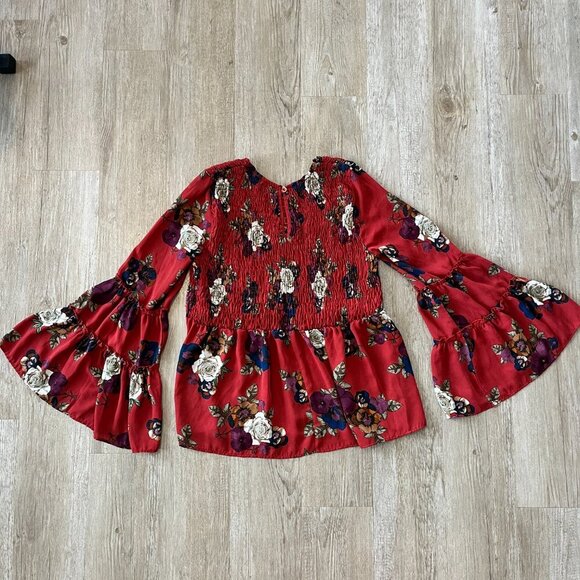 Womens mm mm mm Orange Floral Ruffle Blouse - L - Picture 4 of 6